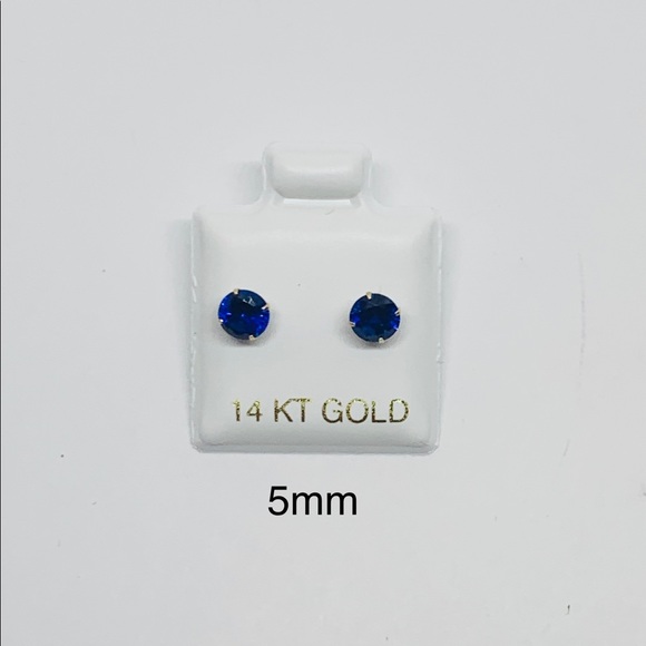 14k Solid Gold Blue Women Stud Earrings
